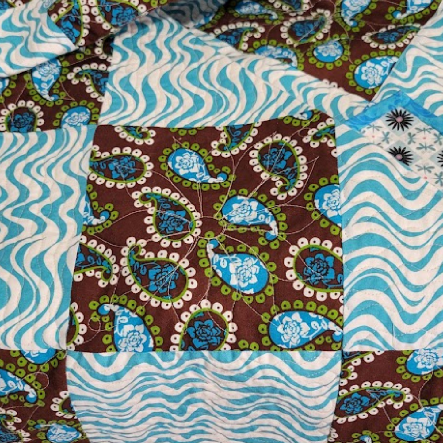 Turquoise and Brown Paisley Quilt or Wall Hanging