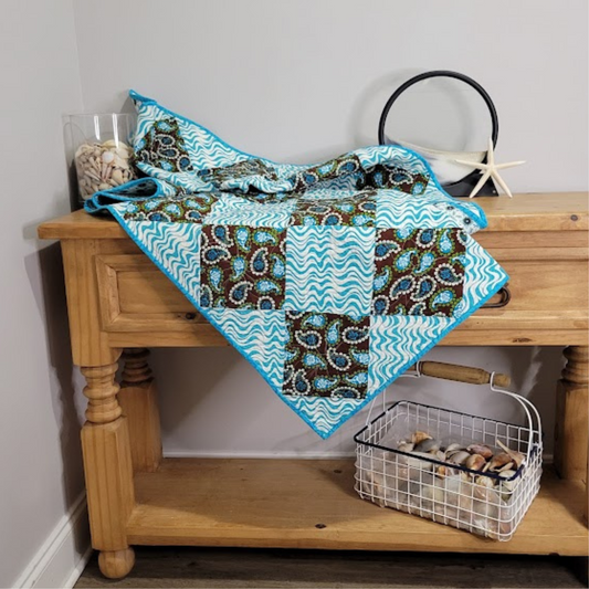 Turquoise and Brown Paisley Quilt or Wall Hanging