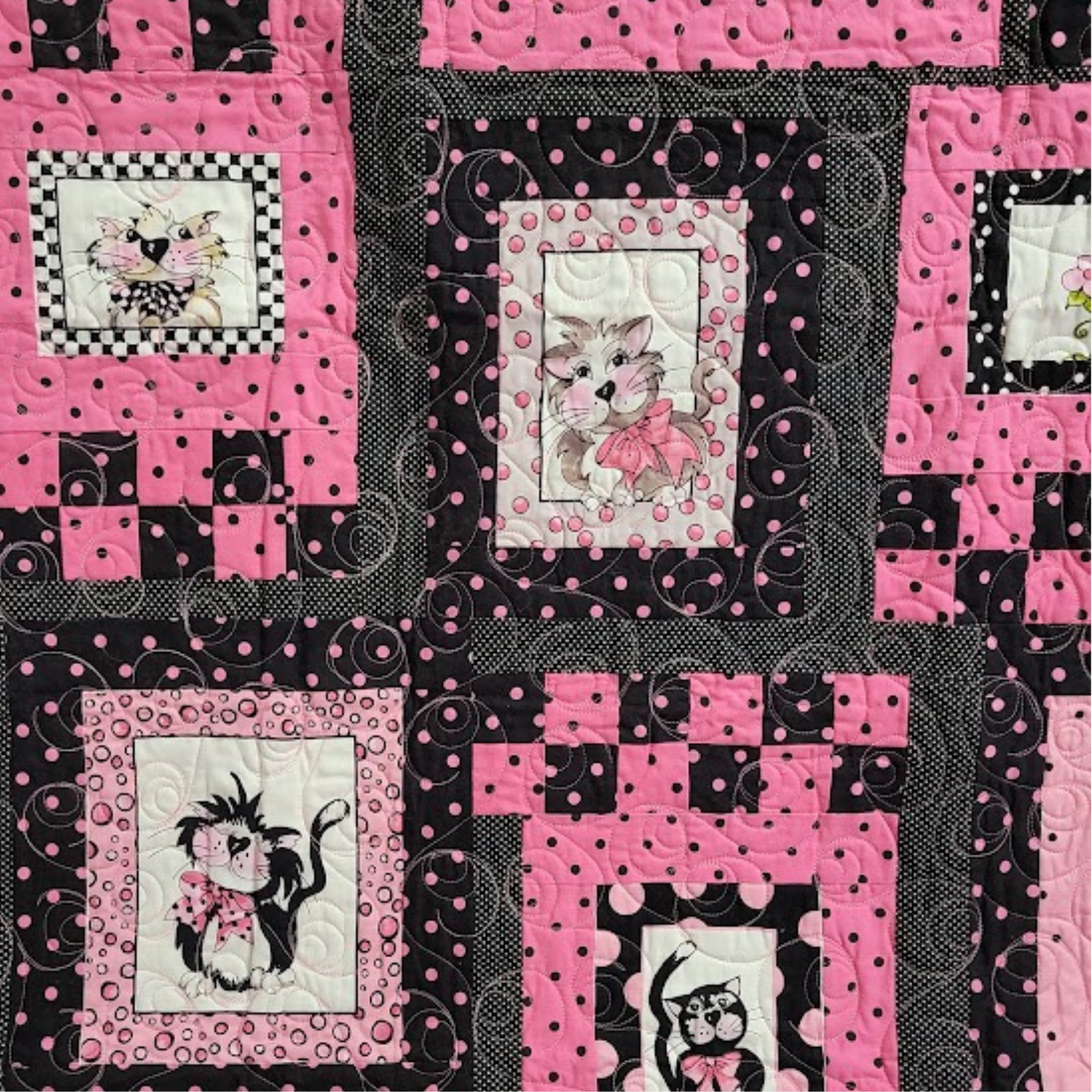 Wall Hanging with Cats, Pink and Black Polkadots