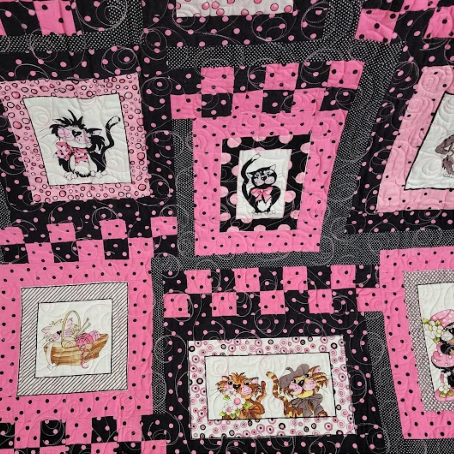 Wall Hanging with Cats, Pink and Black Polkadots