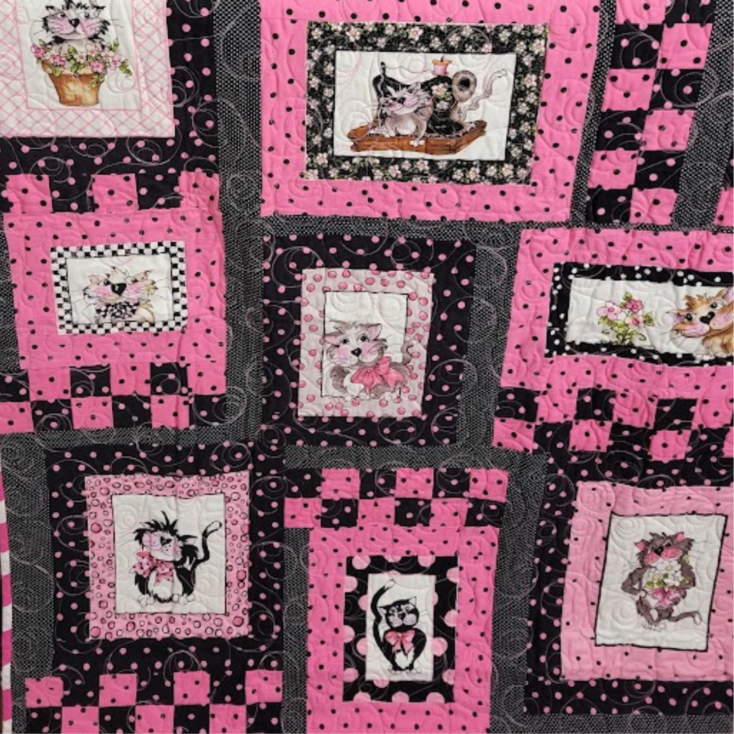 Wall Hanging with Cats, Pink and Black Polkadots