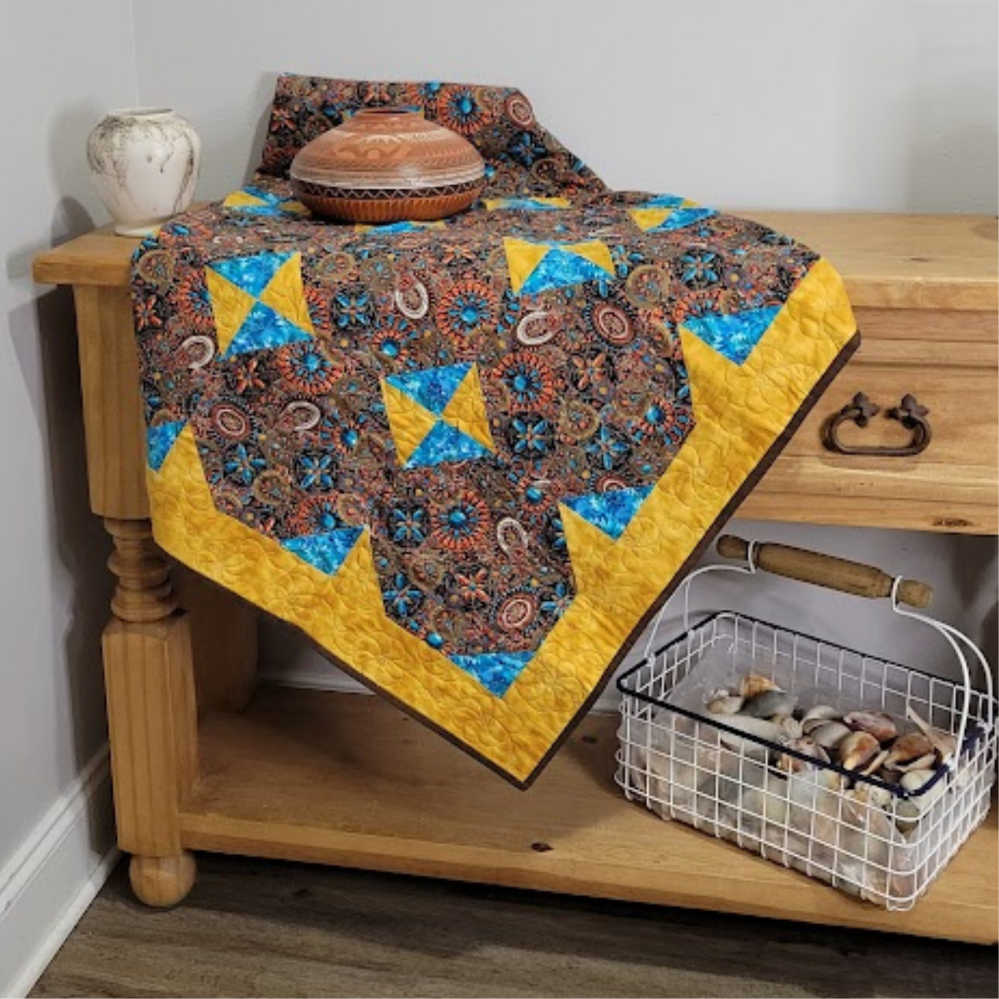 Wall Hanging of Turquoise Indian Jewelry Fabrics