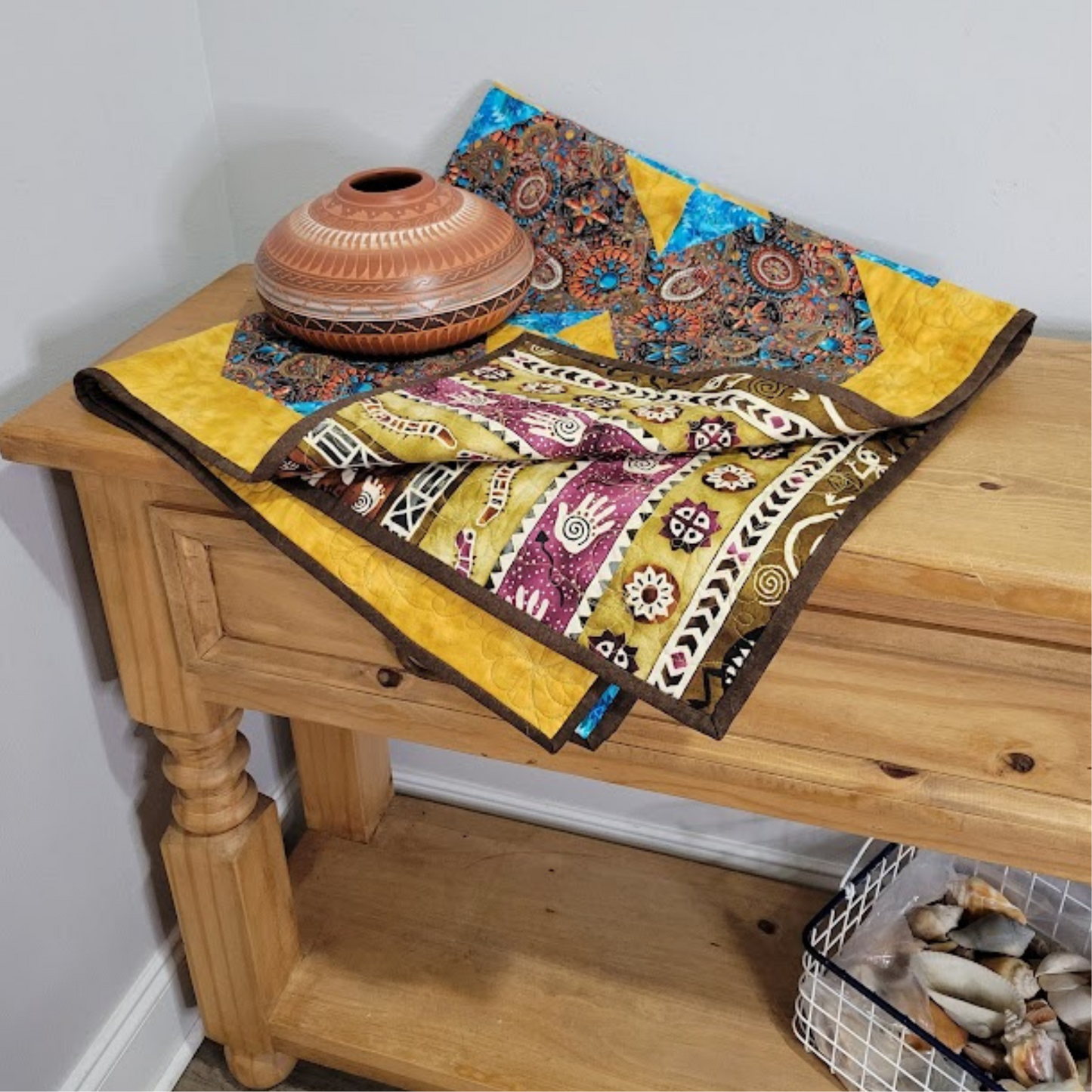 Wall Hanging of Turquoise Indian Jewelry Fabrics