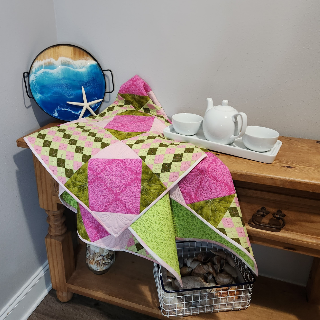 Argyle Print Small Quilt in Pinks and Greens