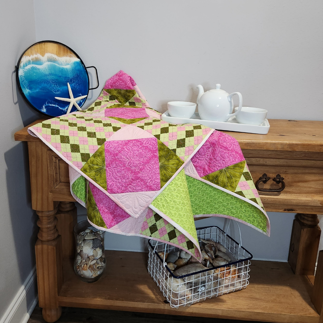 Argyle Print Small Quilt in Pinks and Greens