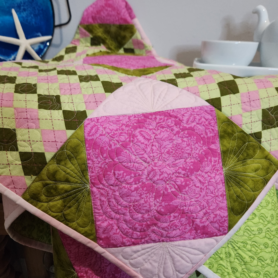 Argyle Print Small Quilt in Pinks and Greens
