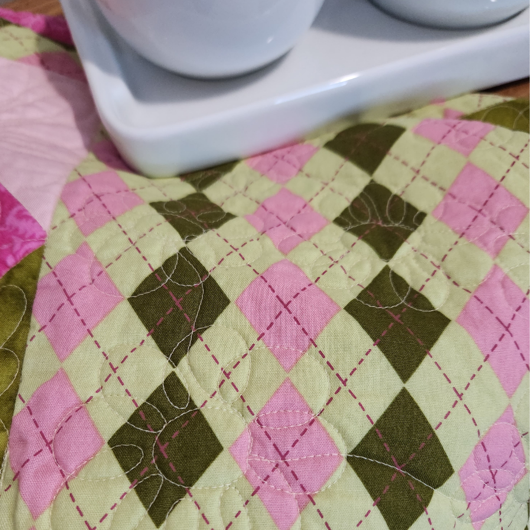 Argyle Print Small Quilt in Pinks and Greens