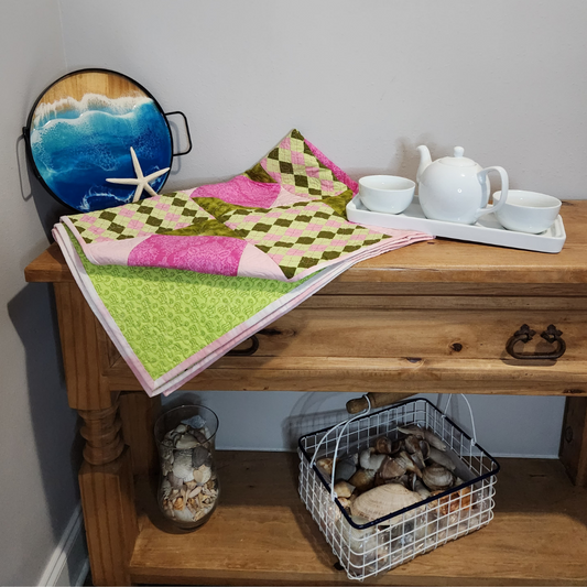 Argyle Print Small Quilt in Pinks and Greens