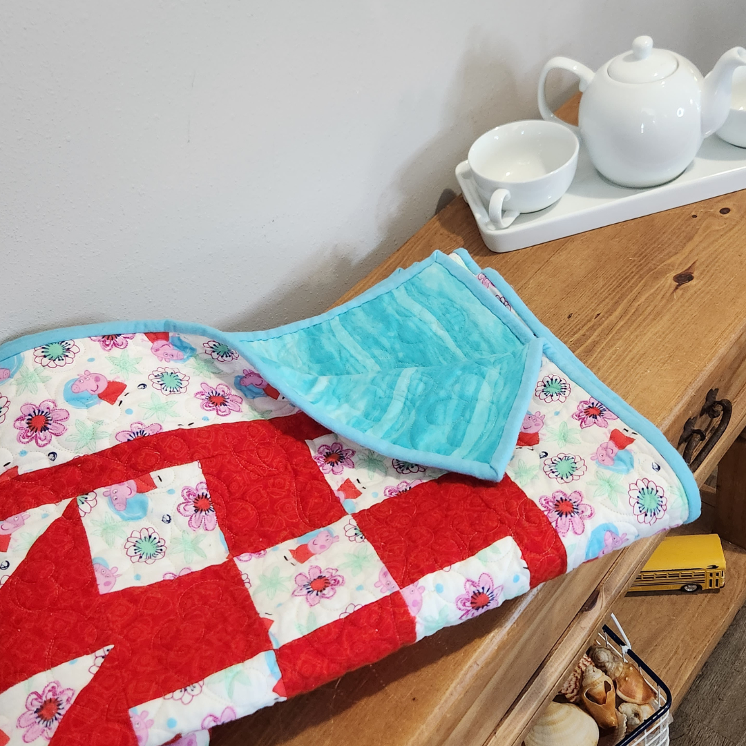 Pink & Aqua Character Flannel Quilt