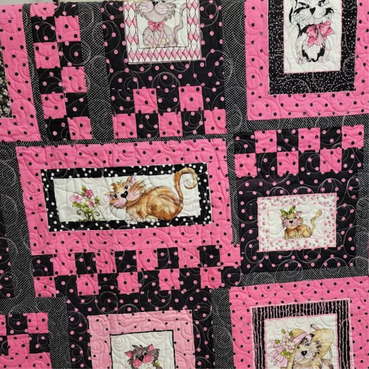 Pink Polka Dot Cats Wall Hanging