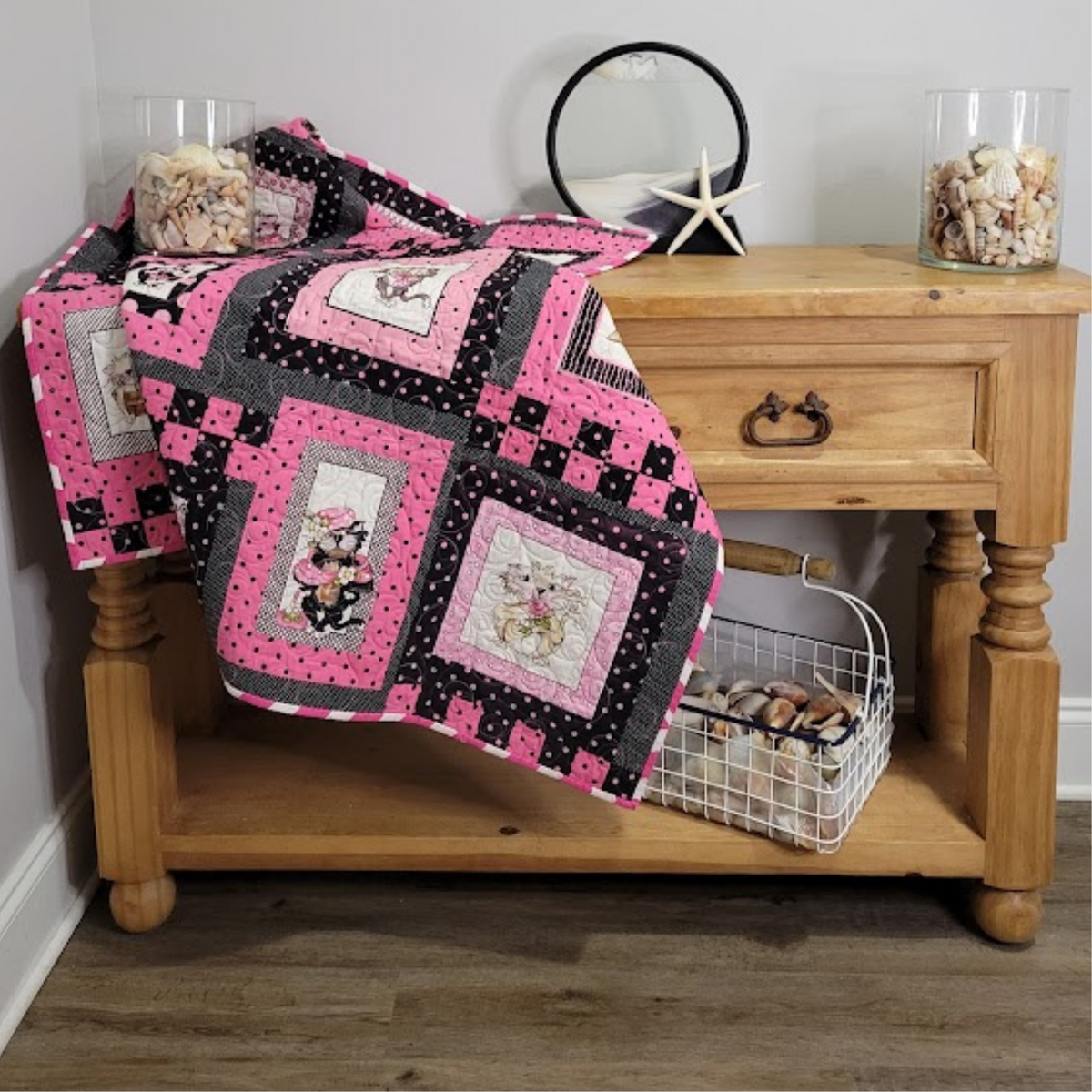 Pink Polka Dot Cats Wall Hanging