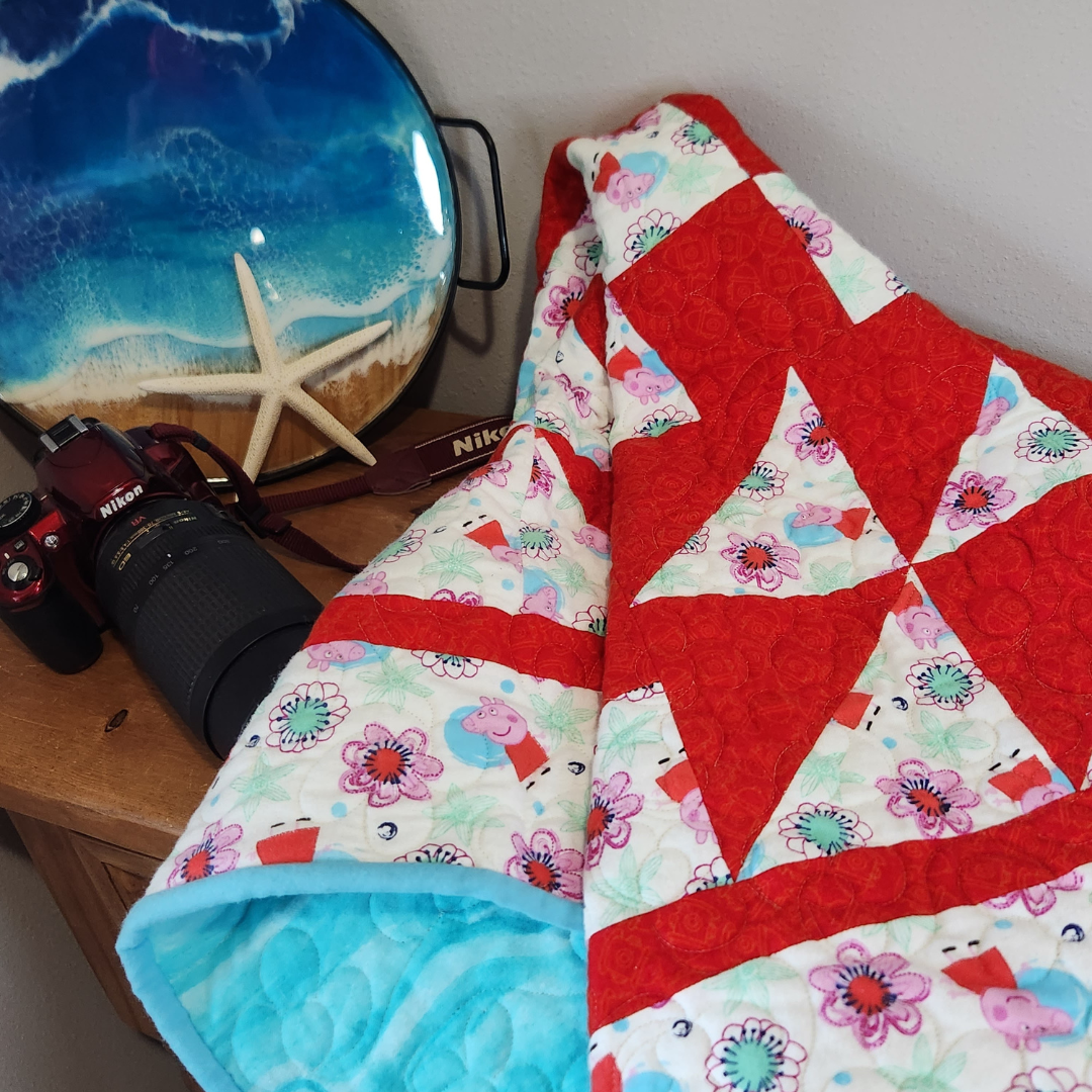 Pink & Aqua Character Flannel Quilt