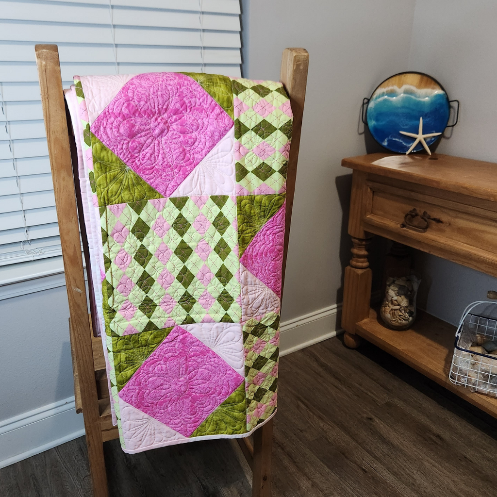 Pink & Green Argyle Quilt